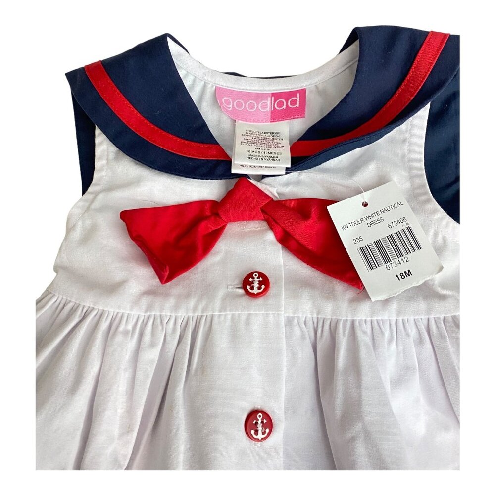 NWT $58 Good Lad 18m Girl Sailors Dress White Poplin Nautical Sailboat Applique - Picture 3 of 15